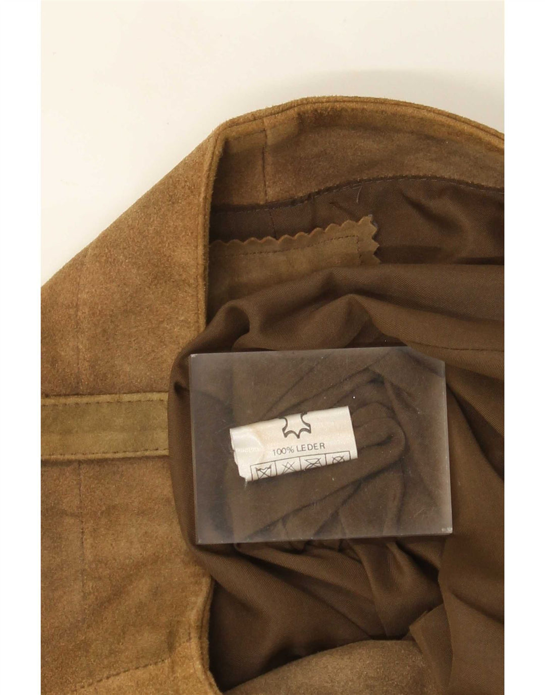Pantaloncini vintage in pelle scamosciata a vita alta da donna W30 in pelle beige media