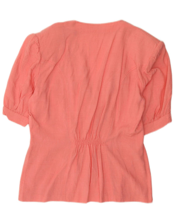 Top cardigan vintage da donna a mezza manica UK 16 grande rosa
