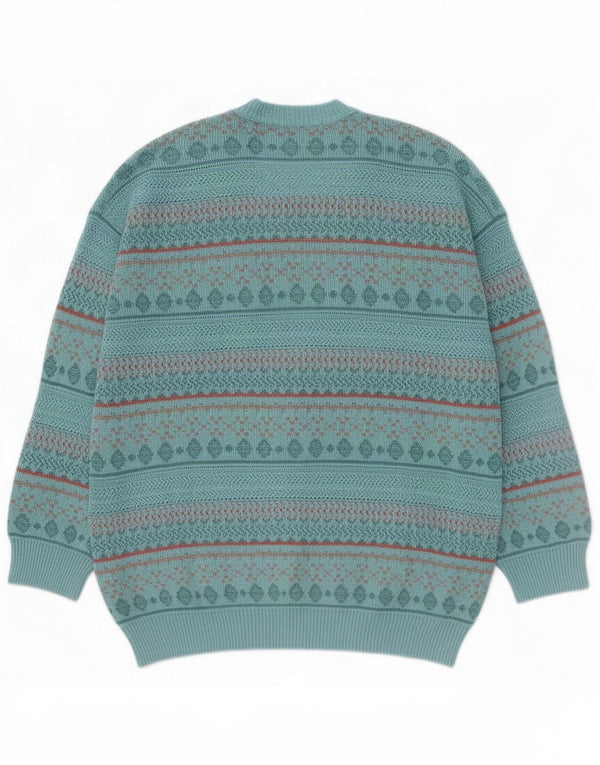 Maglione cardigan da uomo vintage grande blu geometrico