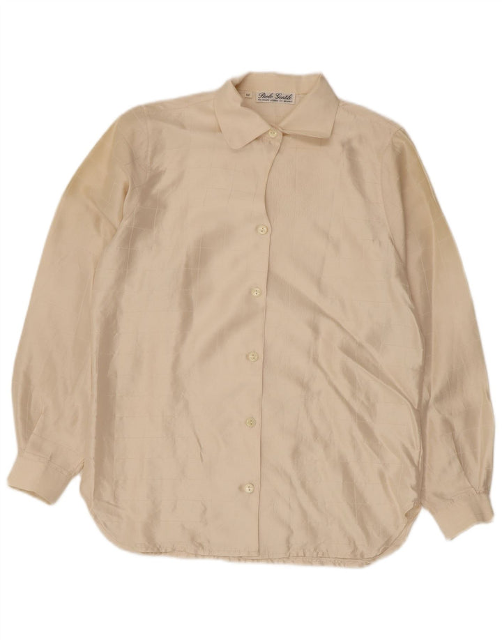 Camicetta camicia vintage da donna UK 14 a quadri beige medio