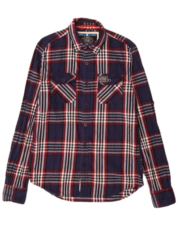 Camicia da uomo in flanella Superdry, cotone scozzese grande blu navy