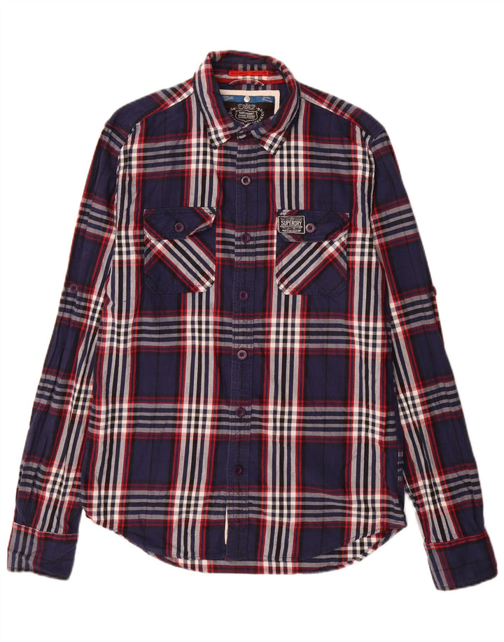Camicia da uomo in flanella Superdry, cotone scozzese grande blu navy