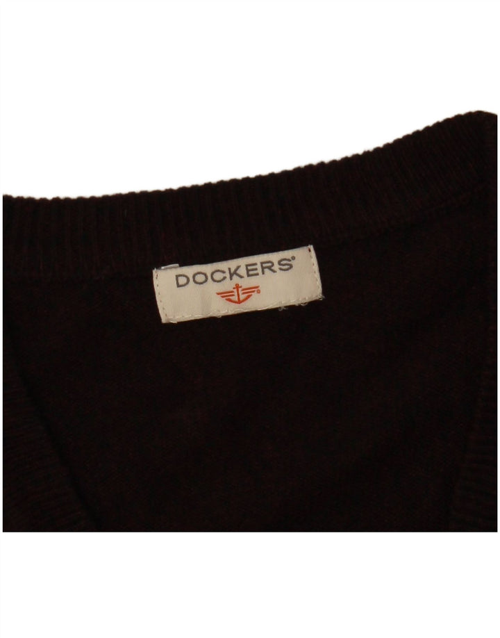DOCKERS Maglione da uomo con scollo a V grande bordeaux a rombi/diamante