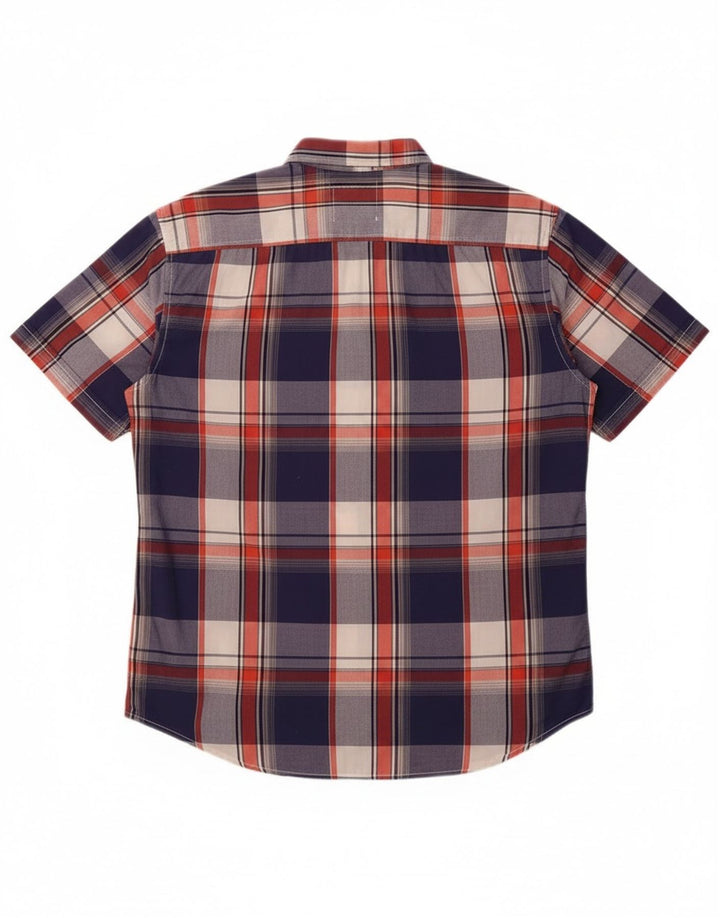 Angelo Litrico Camicia da uomo slim fit a maniche corte taglia 43/44 XL a quadri blu