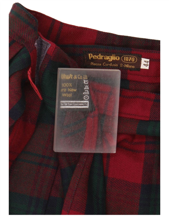 Gonna a portafoglio a pieghe vintage da donna IT 44 media W26 lana vergine a quadri rossi