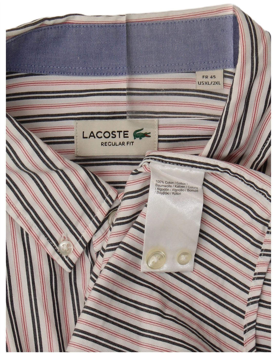 Camicia Lacoste da uomo vestibilità regolare taglia 45 XL cotone a righe bianche