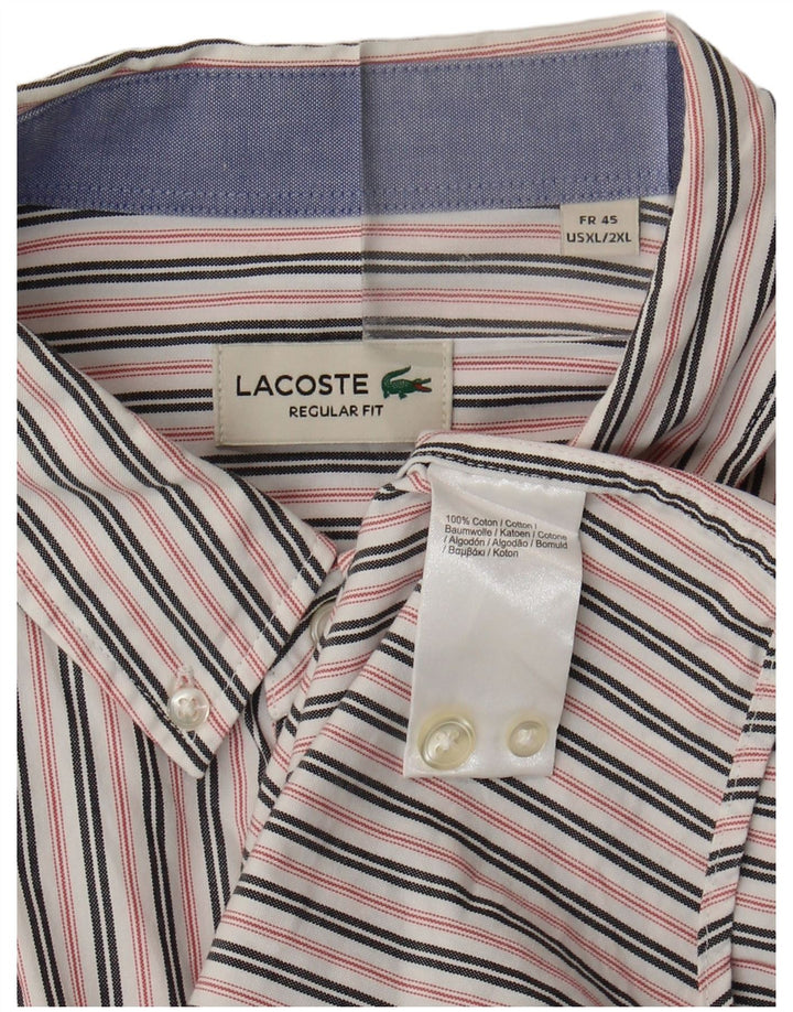 Camicia Lacoste da uomo vestibilità regolare taglia 45 XL cotone a righe bianche