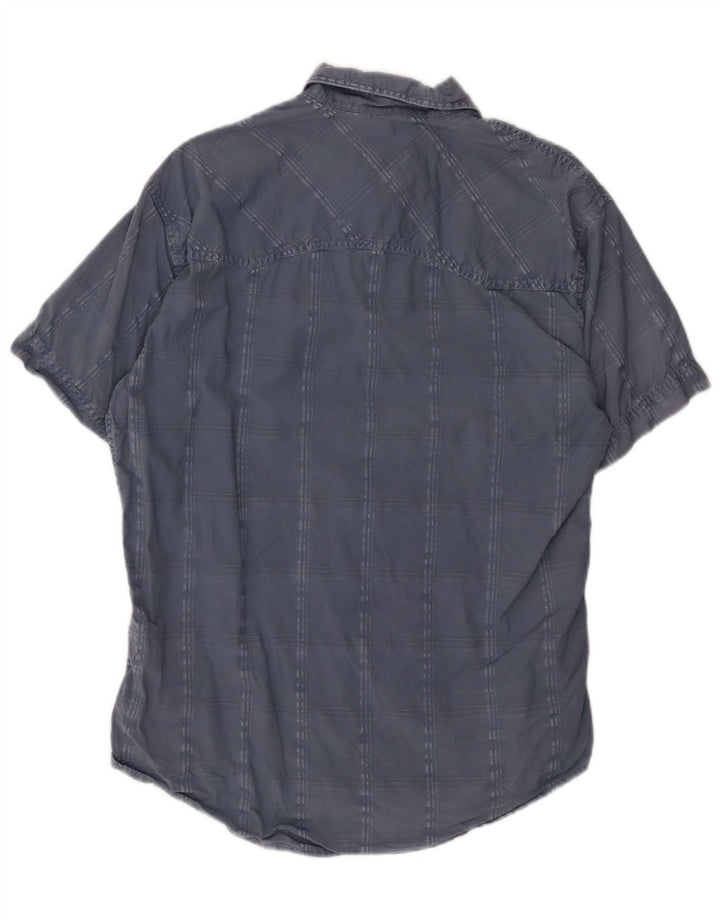 Camicia a maniche corte da uomo Marlboro Classics in cotone a quadri blu grandi