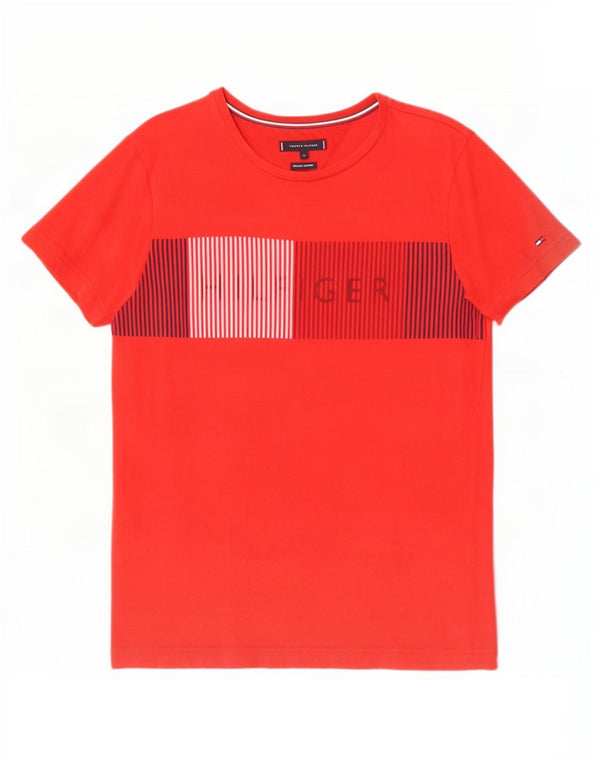 Tommy Hilfiger Mens Graphic T-Shirt Top Medium Red Pinstripe Cotton
