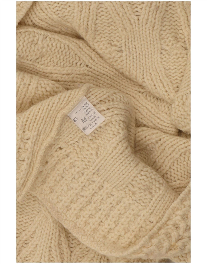 Maglione maglione vintage da donna con collo alto corto UK 14 lana bianco sporco medio