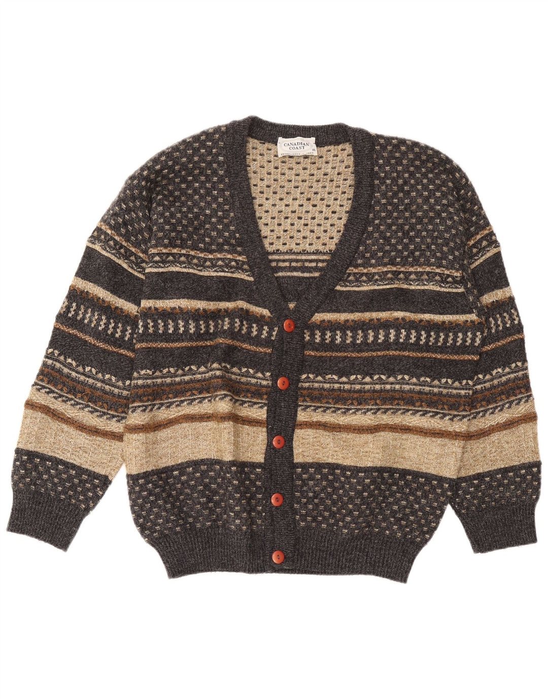 Maglione cardigan da uomo VINTAGE XL in lana a righe grigie