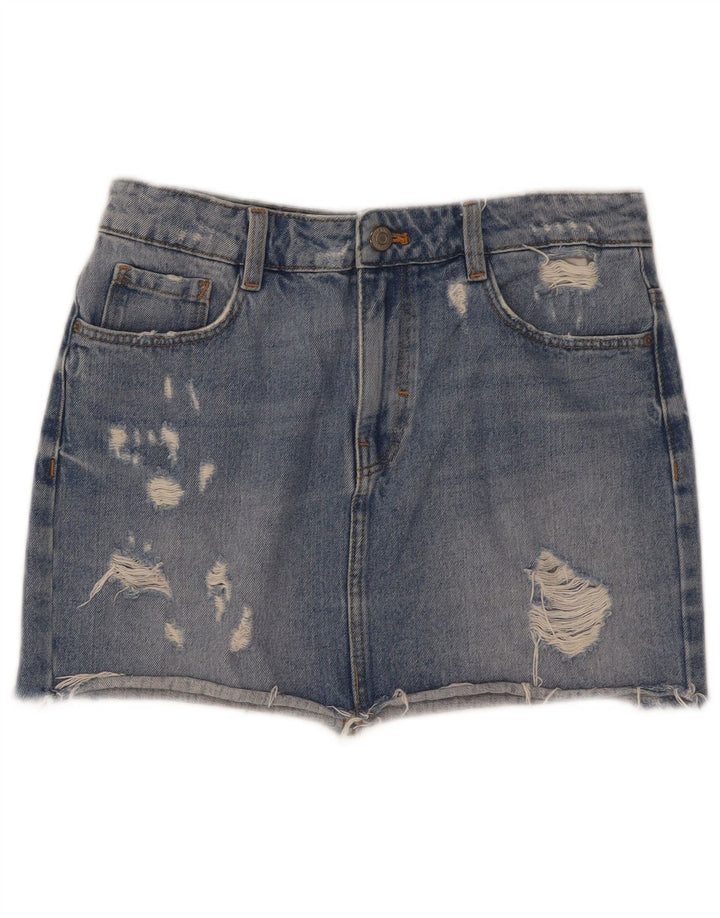Mini gonna di jeans invecchiata Zara da donna piccola W26 blu