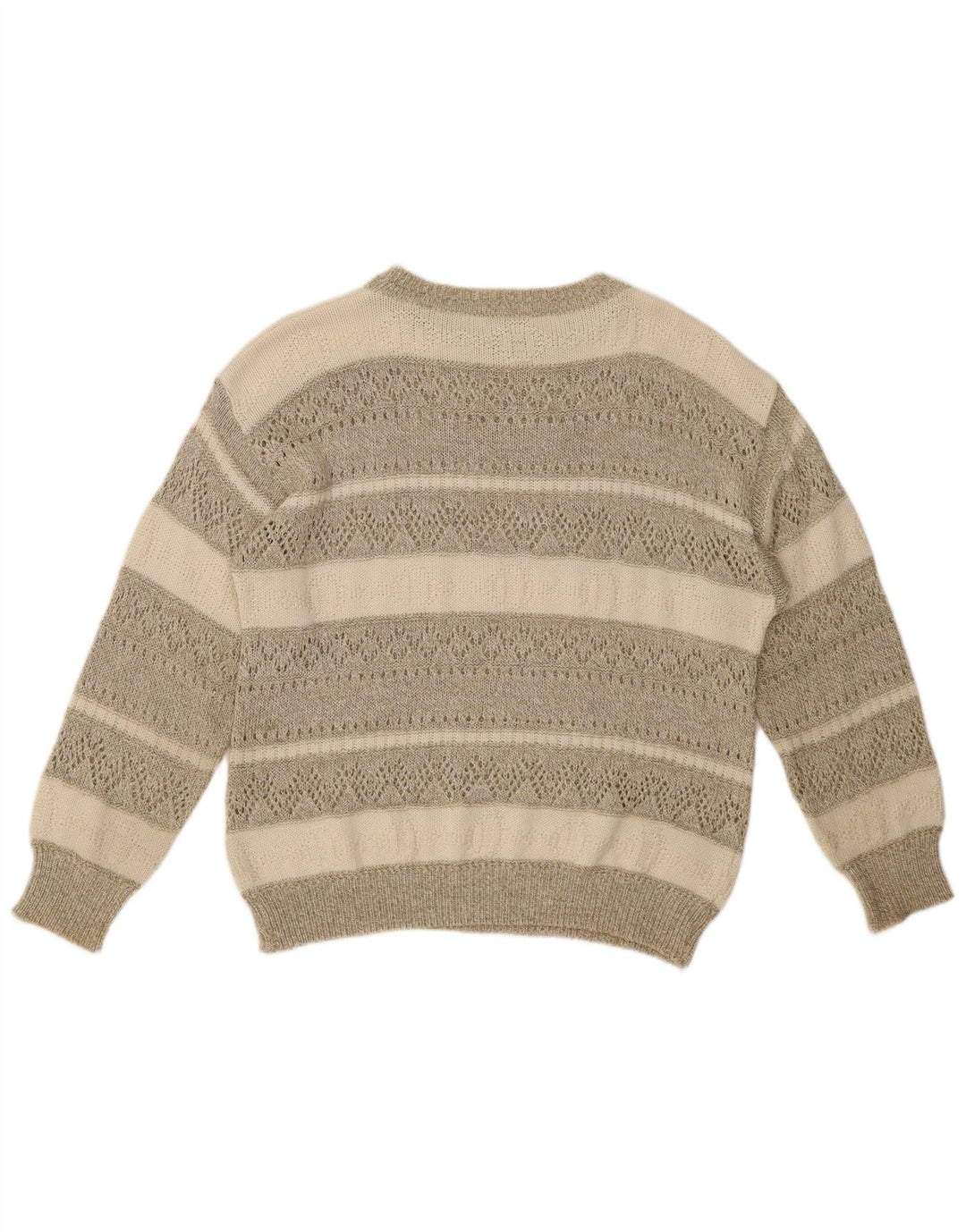 Maglione maglione con scollo a barca da donna VINTAGE UK 14 grande cotone a righe beige