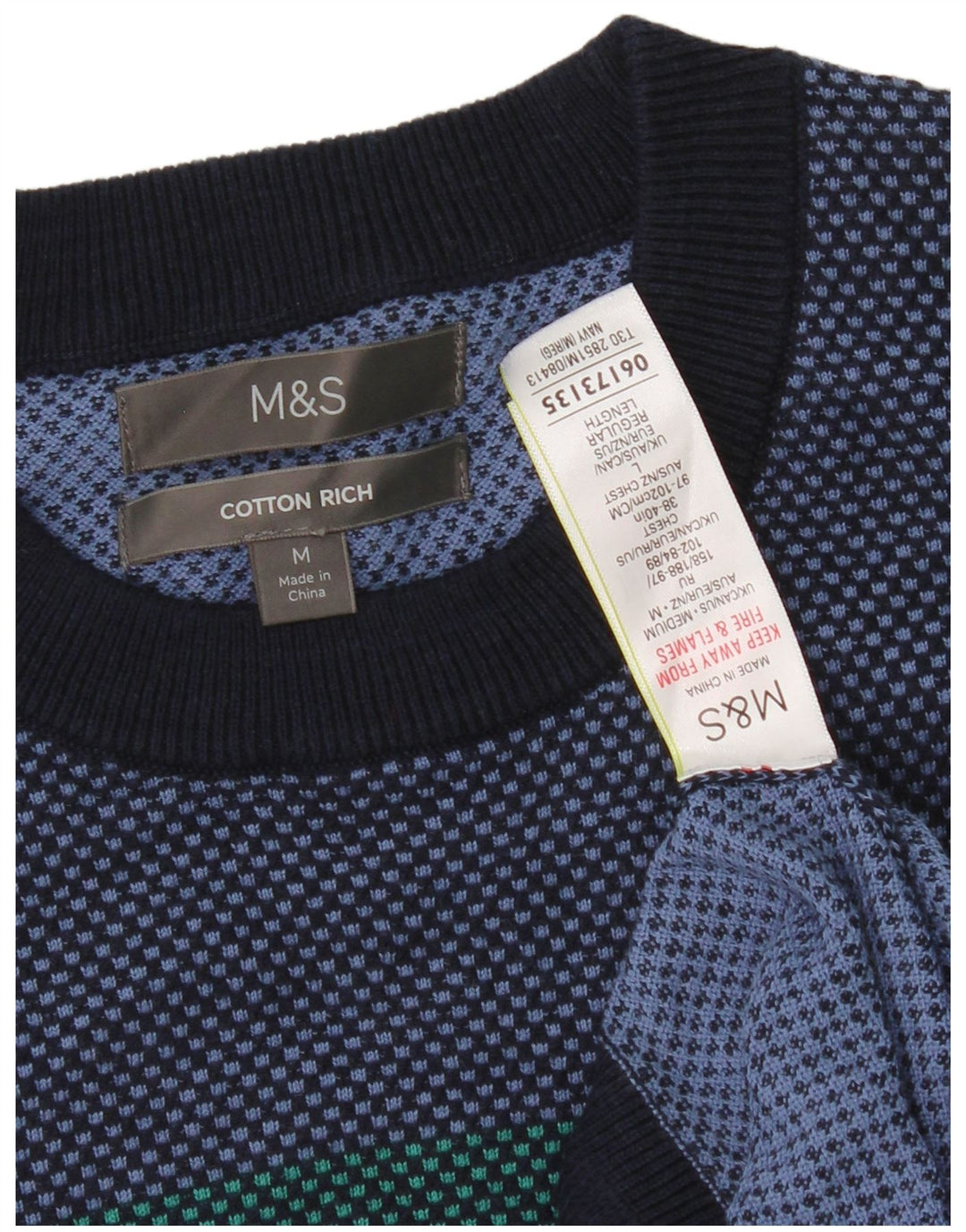 Maglione maglione girocollo da uomo Marks & Spencer color block medio blu navy
