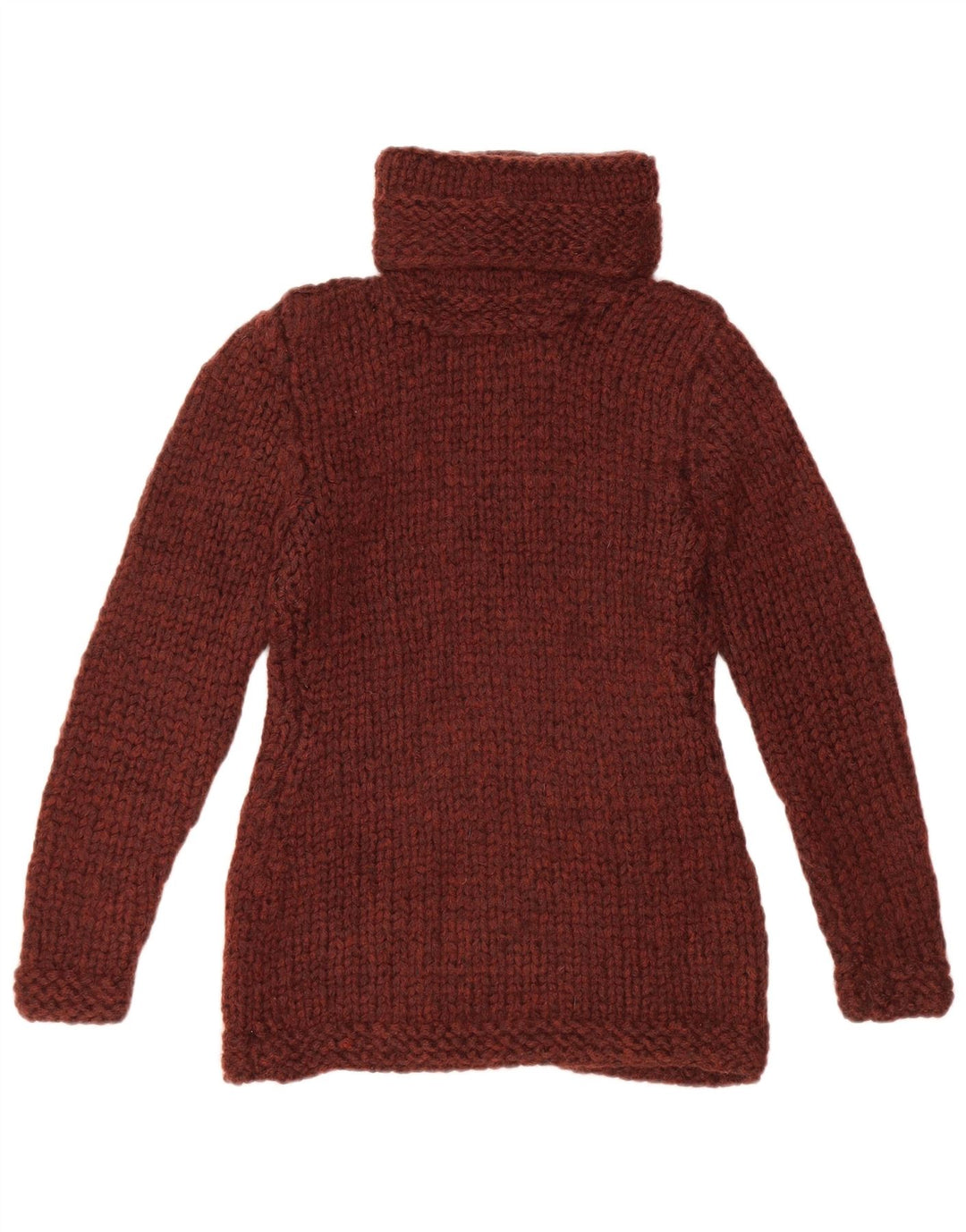 Maglione maglione vintage da donna con collo alto UK 10 piccolo bordeaux