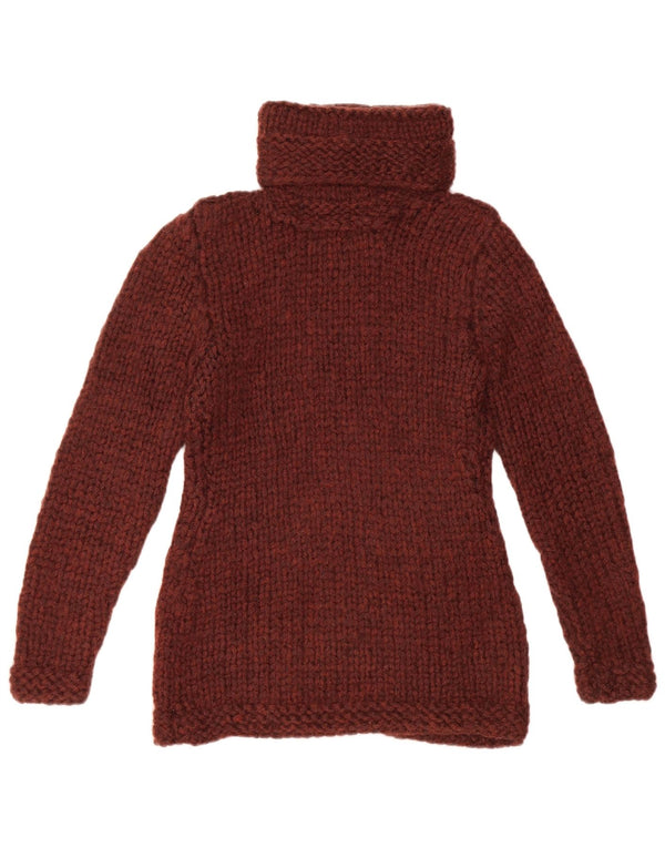 Maglione maglione vintage da donna con collo alto UK 10 piccolo bordeaux