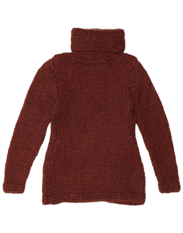 Maglione maglione vintage da donna con collo alto UK 10 piccolo bordeaux