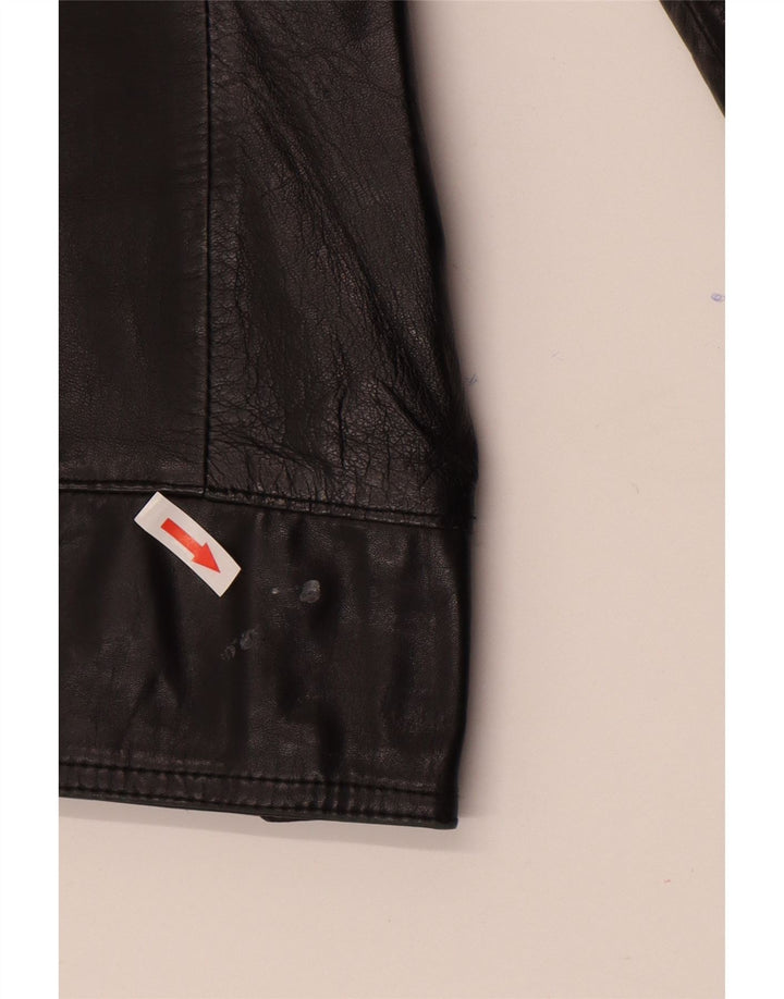 Giacca blazer in pelle da donna a 2 bottoni VINTAGE IT 44 pelle nera media