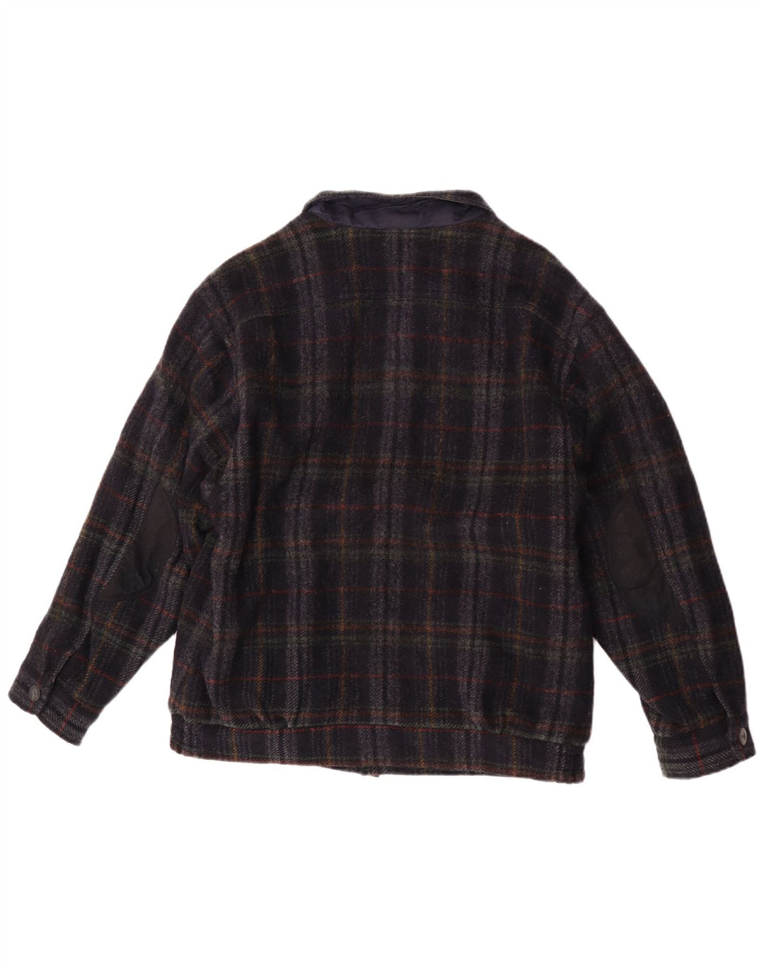 Giubbotto bomber vintage da uomo UK 36 piccolo blu navy a quadri in lana nuova