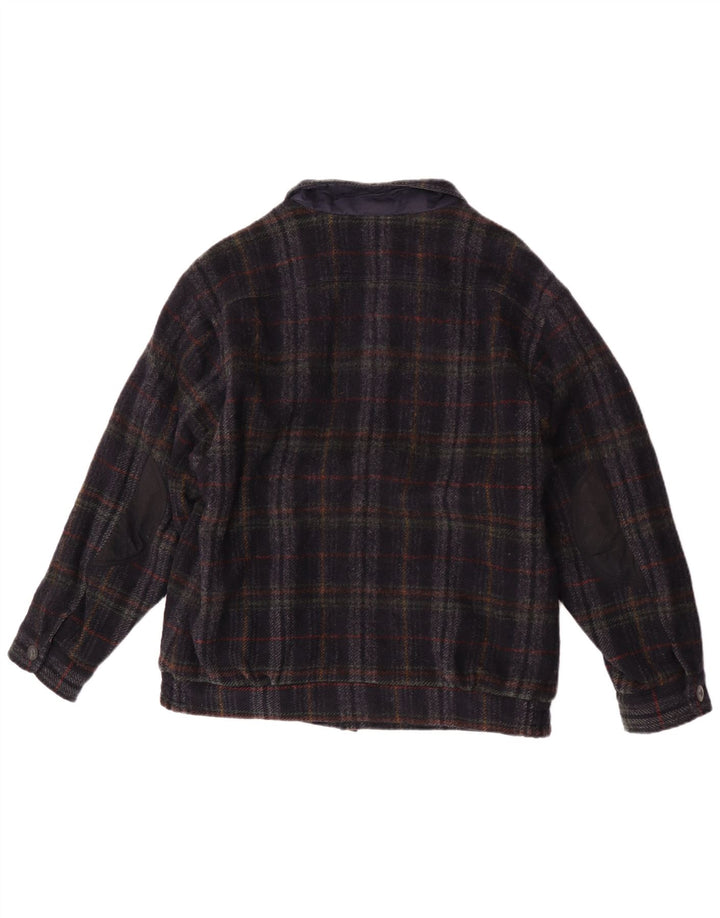 Giubbotto bomber vintage da uomo UK 36 piccolo blu navy a quadri in lana nuova
