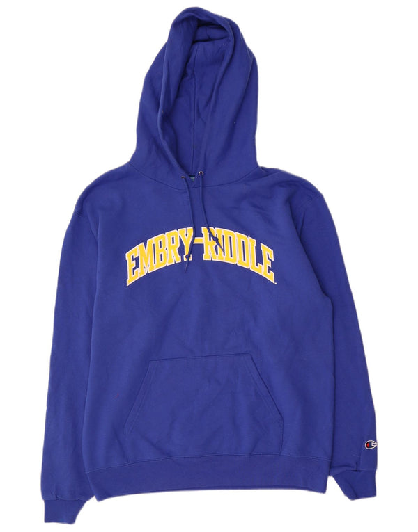 Maglione con cappuccio grafico da uomo Champion in cotone blu medio