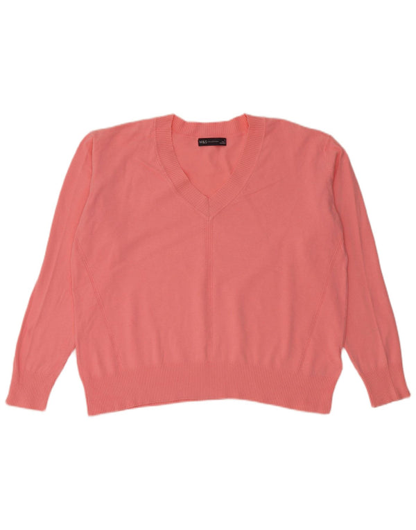 Maglione maglione con scollo a V da donna Marks & Spencer UK 14 Cotone rosa medio
