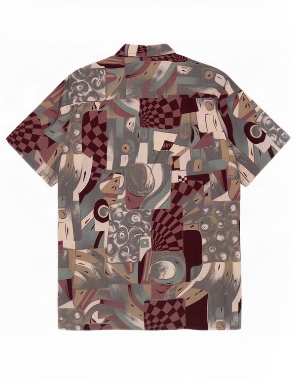 Camicia a maniche corte vintage da uomo con motivo astratto taglia 35 XS multicolore