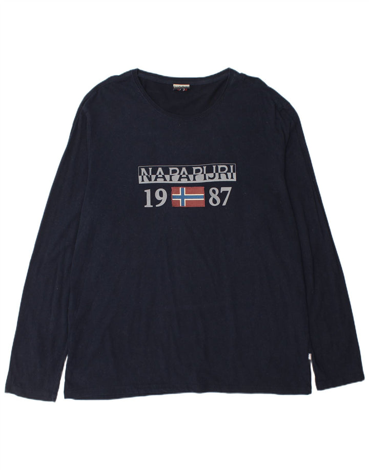 T-shirt grafica geografica da uomo NAPAPIJRI manica lunga 3XL cotone blu navy