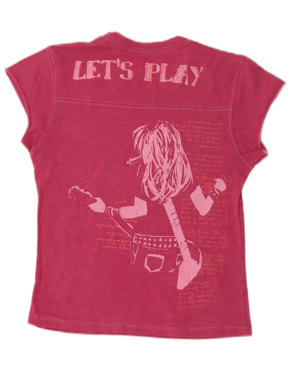 T-shirt grafica da donna Hard Rock Cafe Madrid UK 12 cotone rosa medio