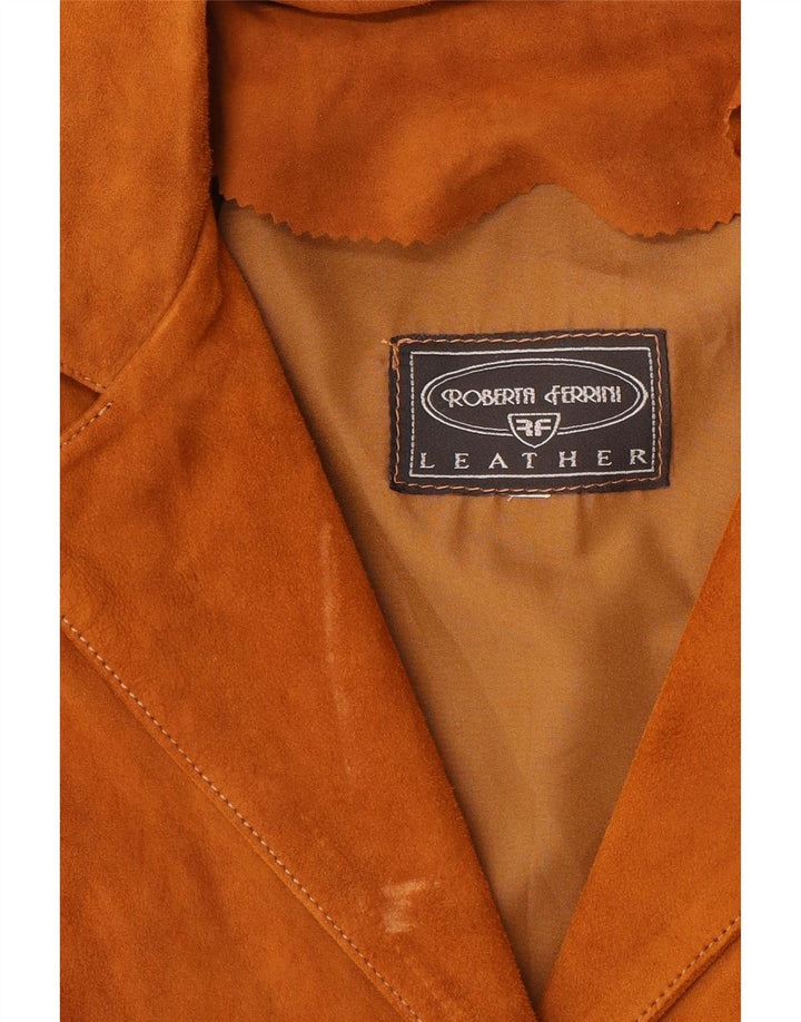 Soprabito da donna in pelle scamosciata Roberta Ferrini UK 10 piccolo in pelle marrone