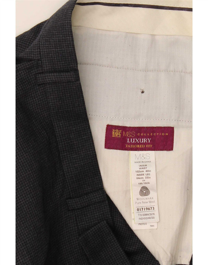 Pantaloni da abito da uomo Marks & Spencer W40 L33 blu navy pied de poule
