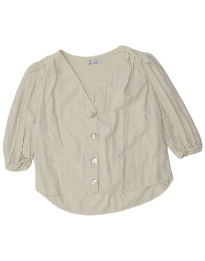 Camicia Zara da donna oversize con maniche a 3/4, taglia UK 10, piccola, in cotone bianco sporco