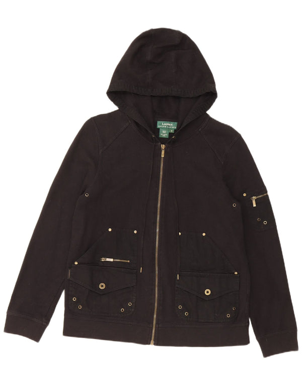 Maglione con cappuccio e zip da donna Ralph Lauren UK 10 piccolo cotone nero