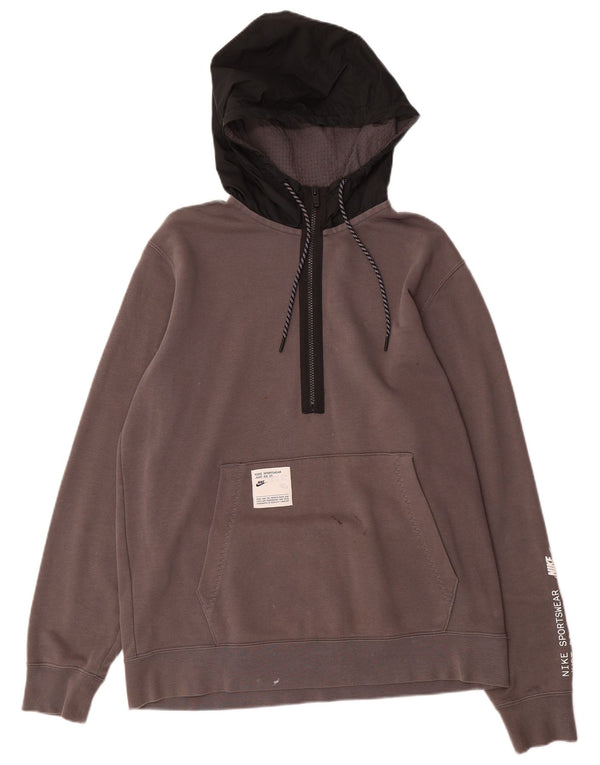 NIKE Felpa con cappuccio e zip con collo grafico e zip da uomo, grande, color grigio