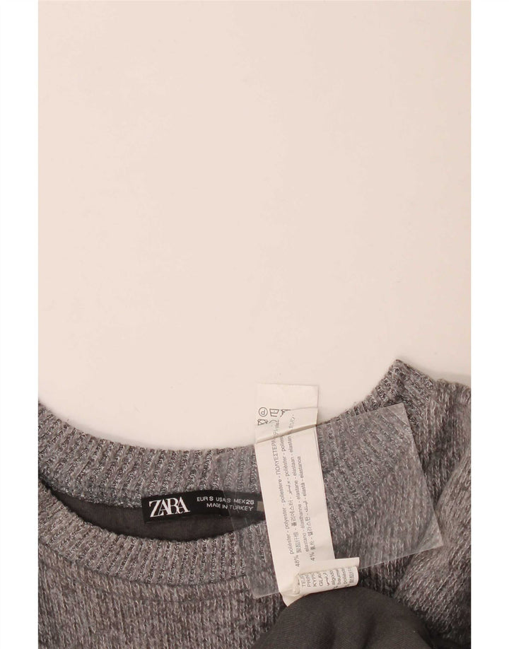 Top corto da donna Zara a maniche lunghe UK 10 piccolo poliestere grigio