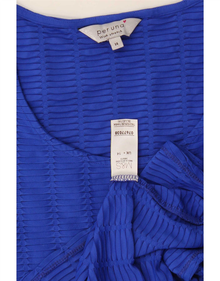 Marks & Spencer Donna Per Una Top Manica 3/4 UK 14 Blu Medio Poliammide