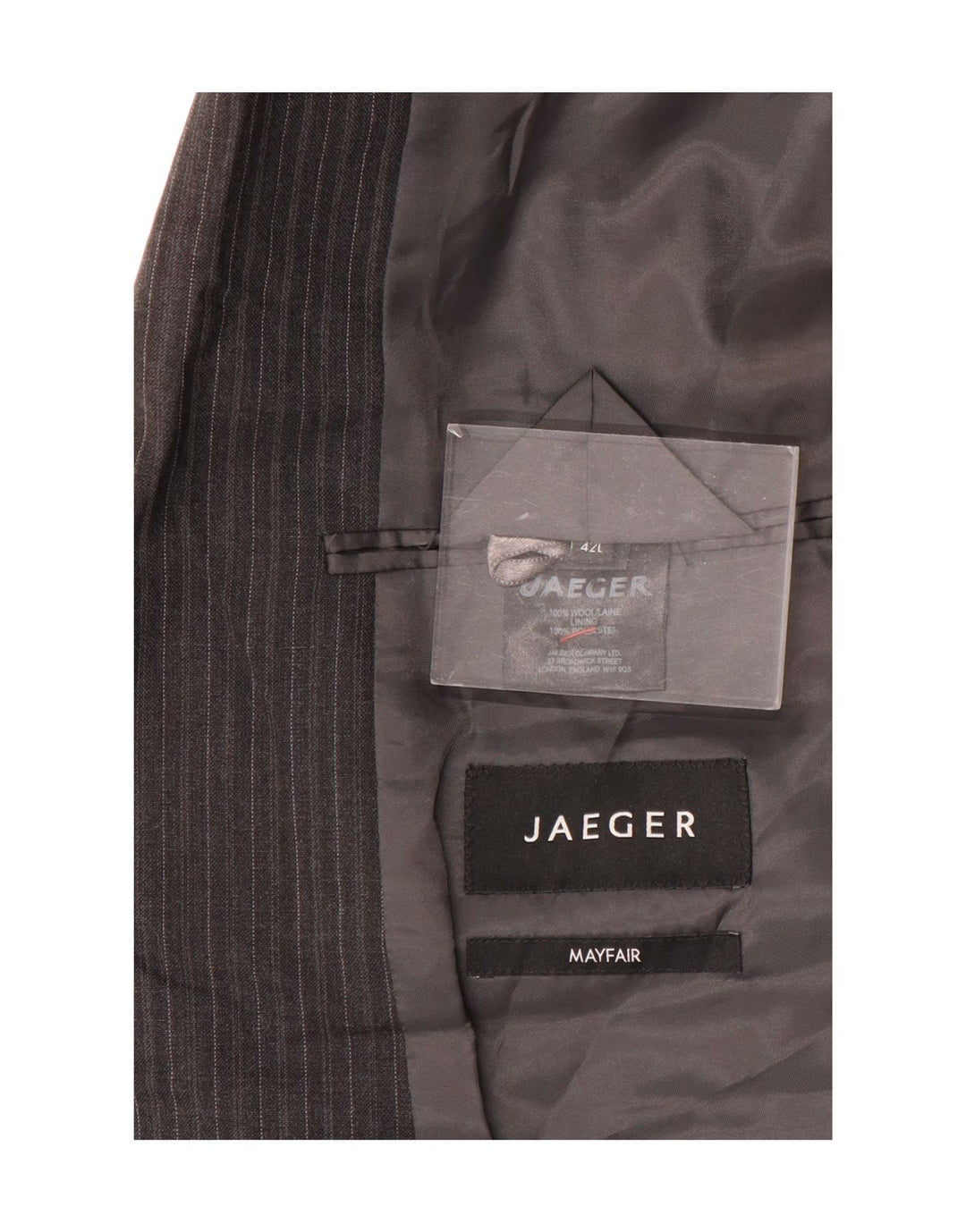 Giacca blazer da uomo a 2 bottoni Jaeger UK 42 XL lana gessata grigia