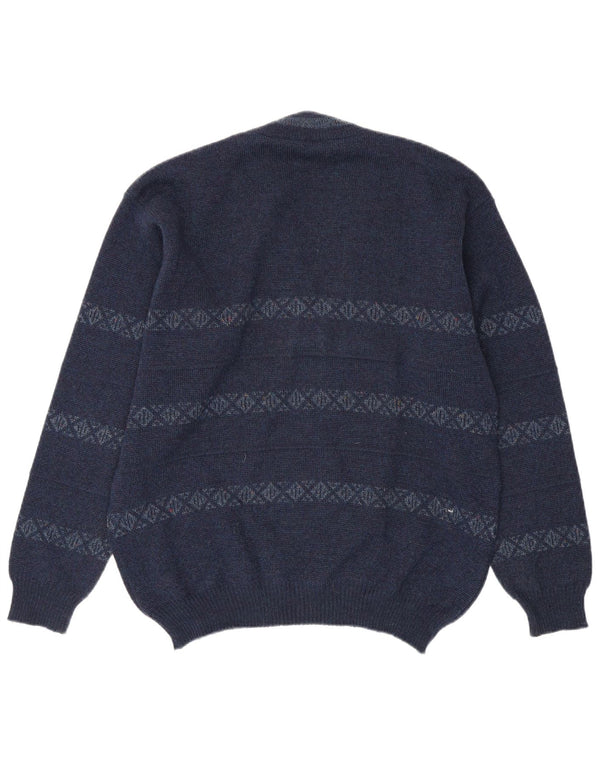 Maglione da uomo con scollo a V WESTBURY IT 52/54 Lana a righe grandi blu navy