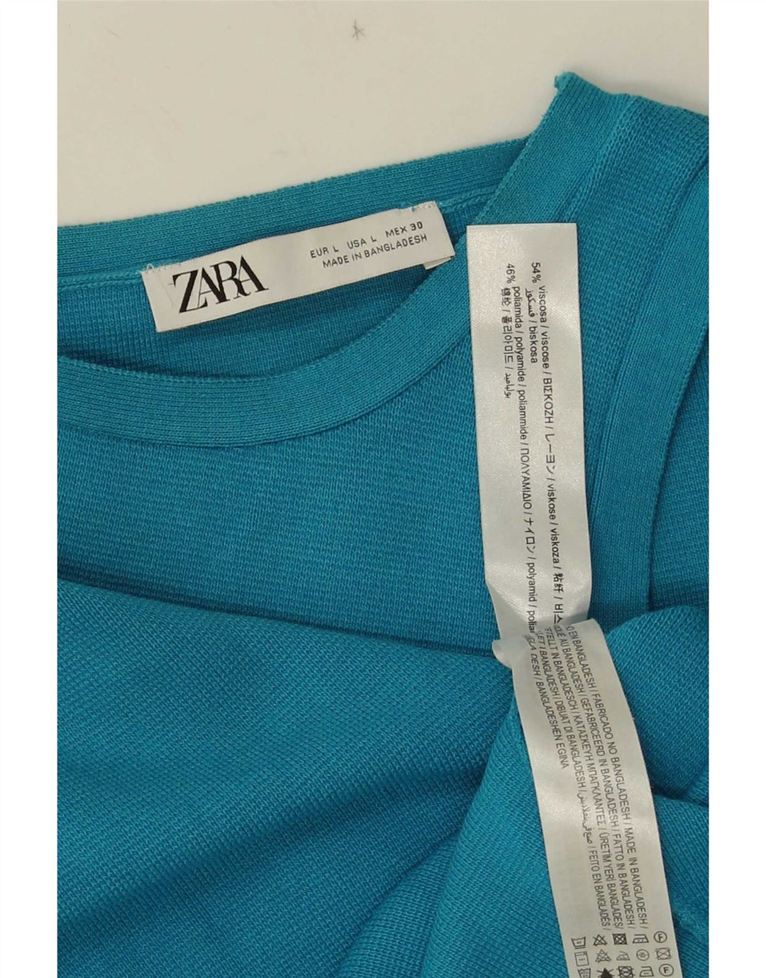Top corto da donna Zara UK 14 grande in viscosa blu