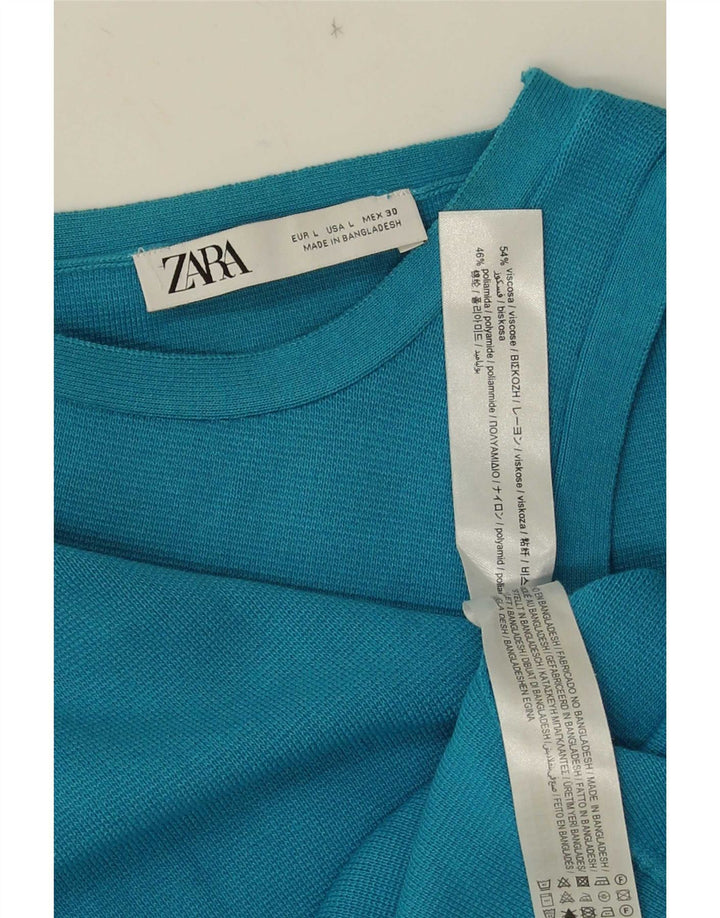 Top corto da donna Zara UK 14 grande in viscosa blu