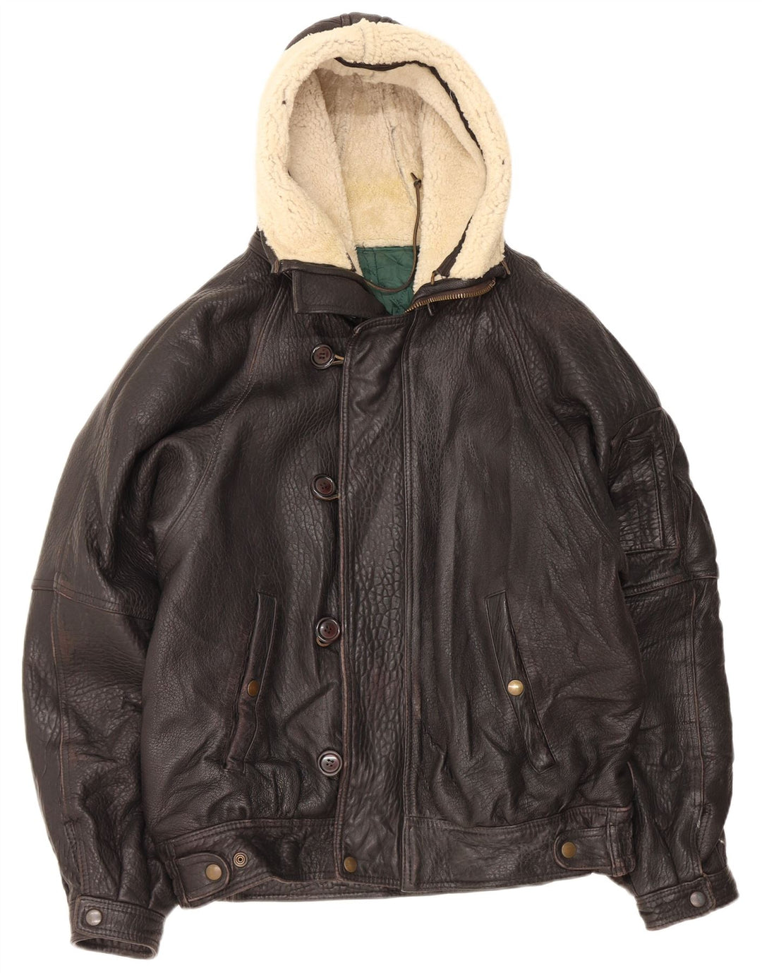 Giacca in pelle con cappuccio vintage da uomo UK 42 XL nera