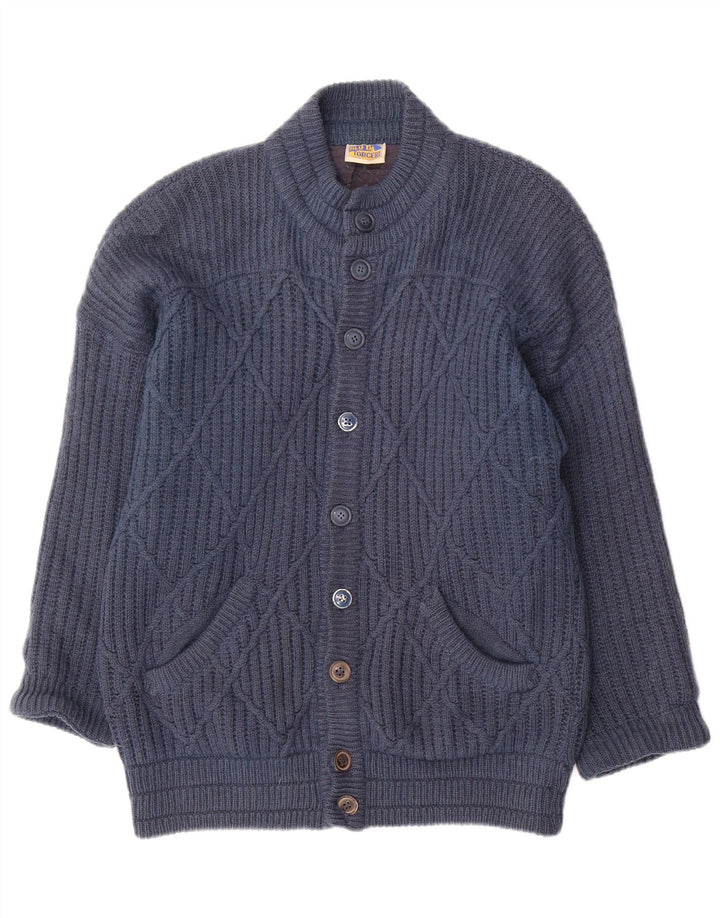 Maglione cardigan da uomo VINTAGE lana media blu navy