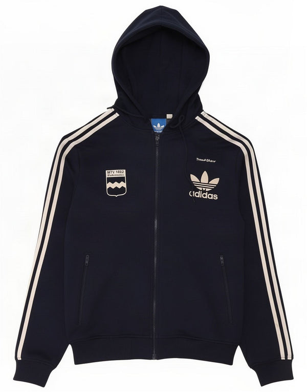 Adidas Maglione con cappuccio e zip grafica da uomo grande in cotone blu navy