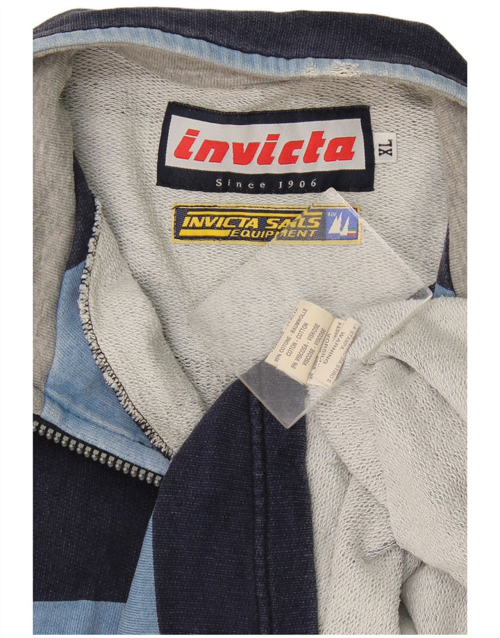 Felpa Invicta da uomo con zip e collo, maglione XL, cotone a righe blu