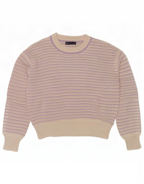 Maglione maglione girocollo da donna Marks & Spencer UK 14 a righe viola medio
