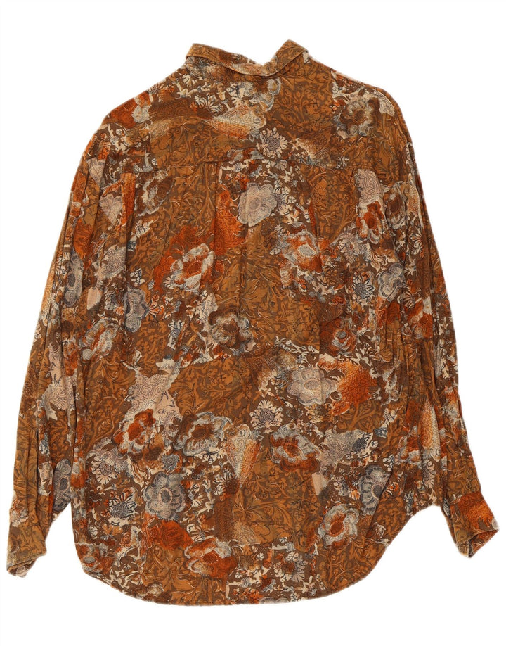 Camicia da uomo vintage piccola floreale marrone