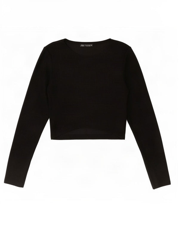 Top corto da donna Zara a maniche lunghe UK 12 poliestere nero medio