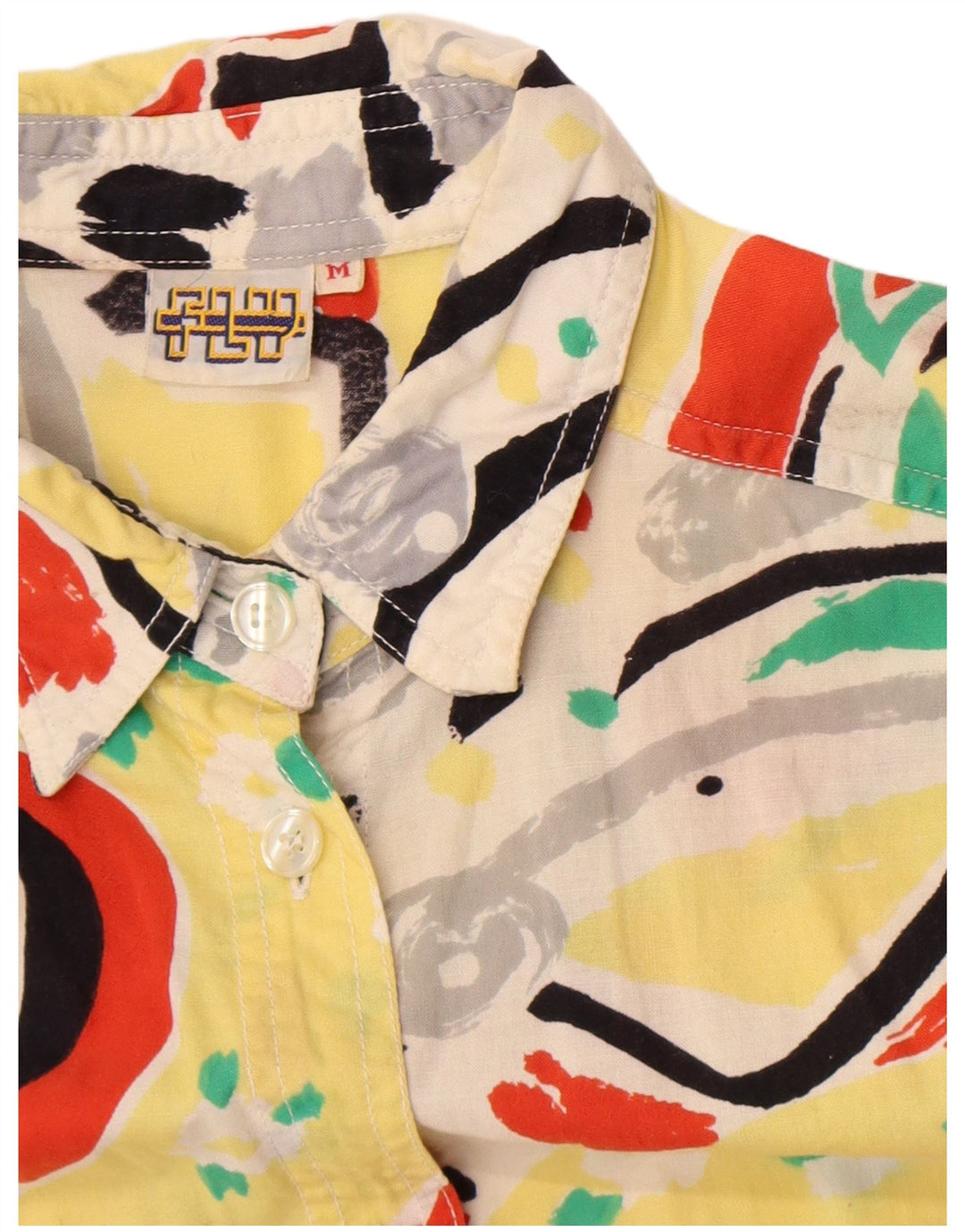 Camicetta camicia oversize da donna vintage UK 14 media multicolore geometrica