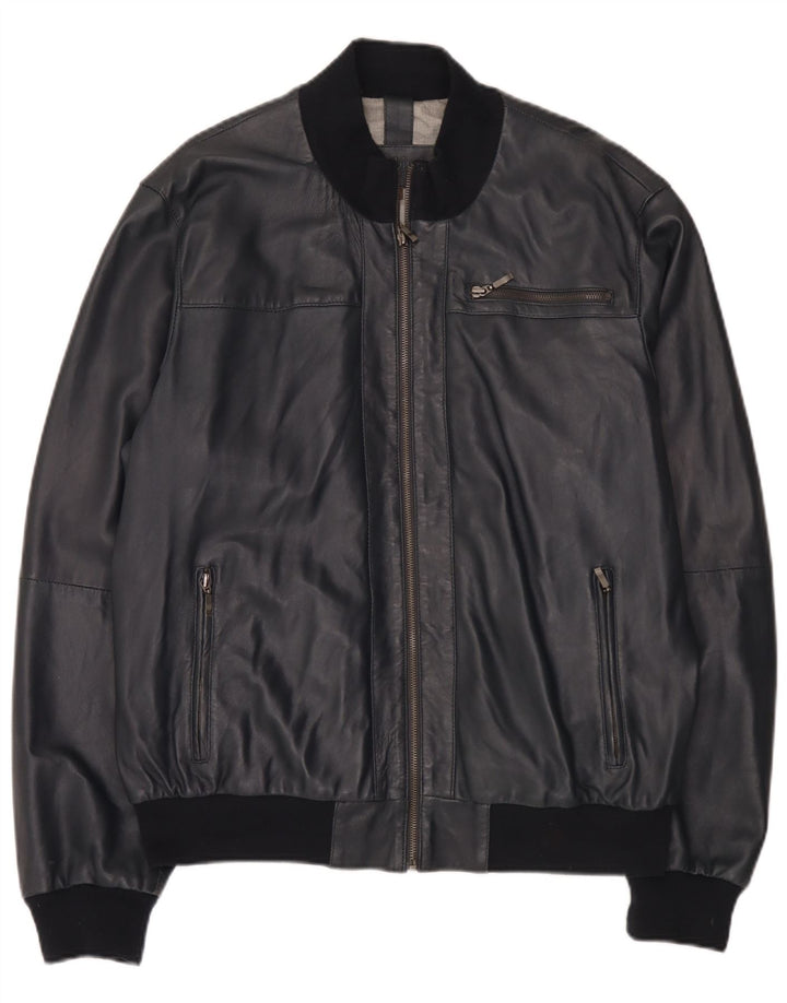 Giubbotto Bomber in Pelle Uomo Conbipel IT 56 2XL Blu Navy