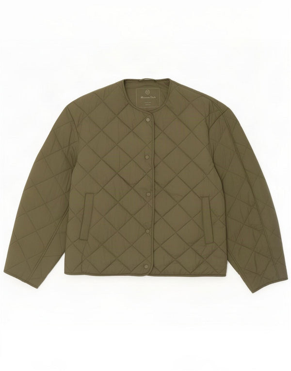 Massimo Dutti Womens Quilted Jacket UK 16 Large Khaki Nylon